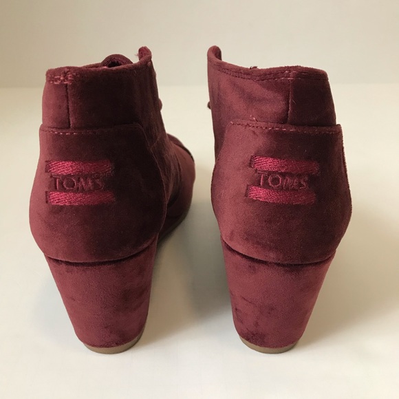 Toms Desert Wedge Velvet Maroon Lace Up Booties 9W - Picture 6 of 8